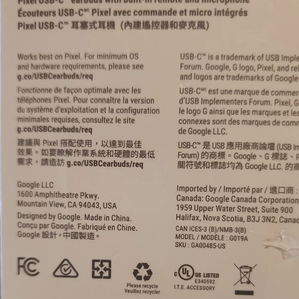 Google Pixel USB-C Earbuds in White
